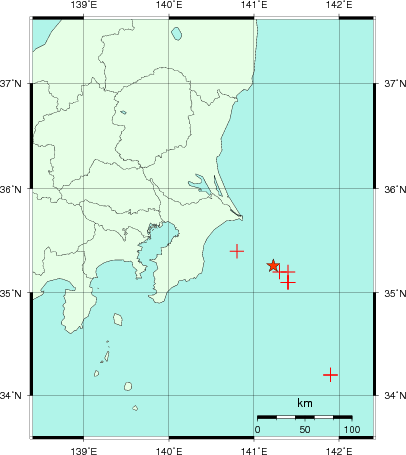 推定した震源の位置