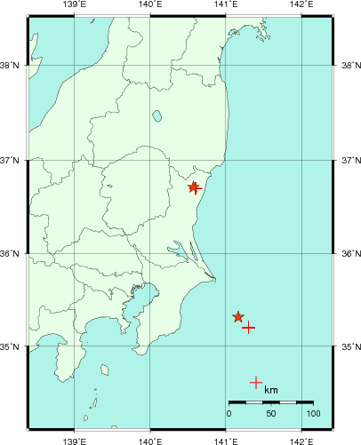 推定した震源の位置