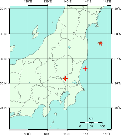 推定した震源の位置