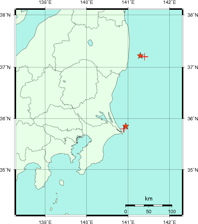 推定した震源の位置