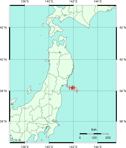 推定した震源の位置