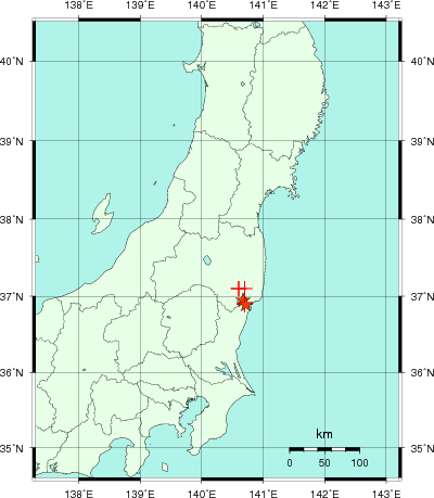 推定した震源の位置