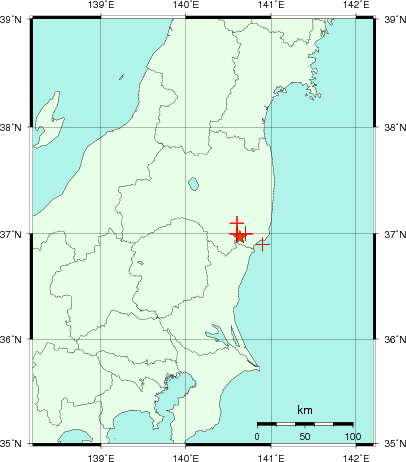 推定した震源の位置