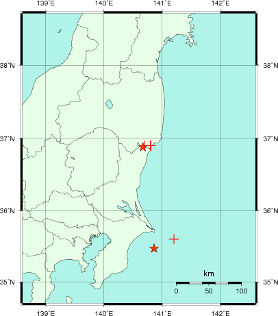 推定した震源の位置