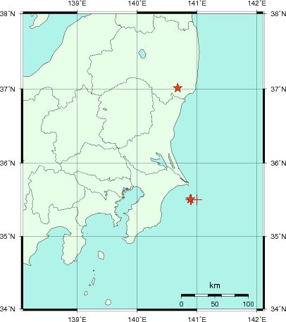 推定した震源の位置