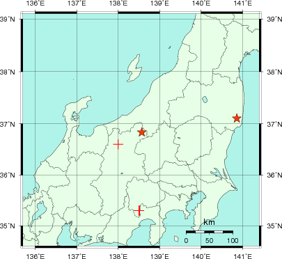 推定した震源の位置