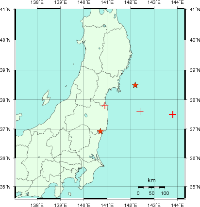 推定した震源の位置