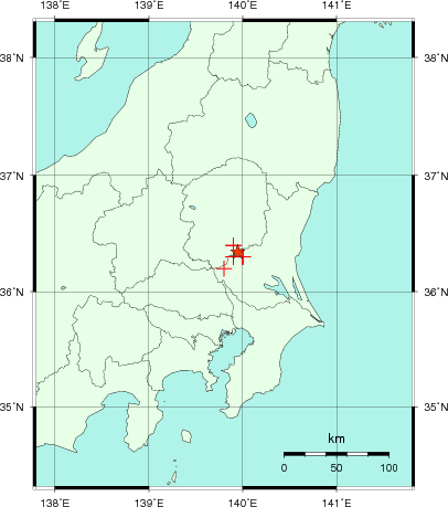 推定した震源の位置