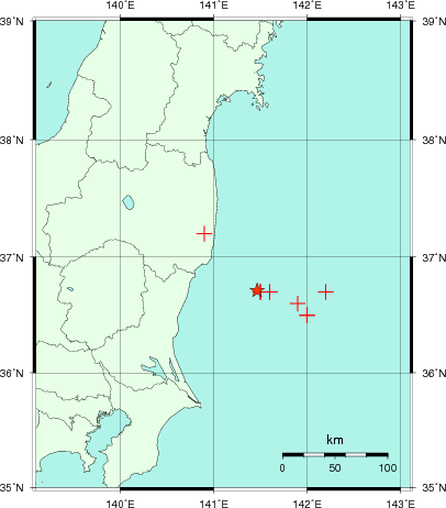 推定した震源の位置