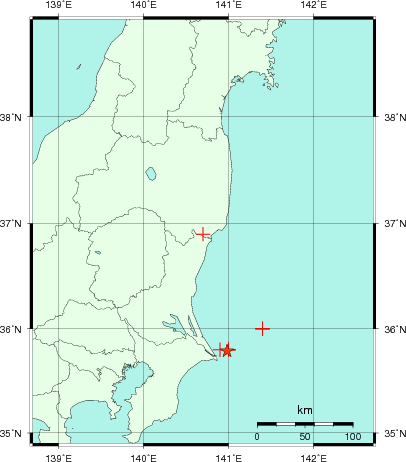 推定した震源の位置