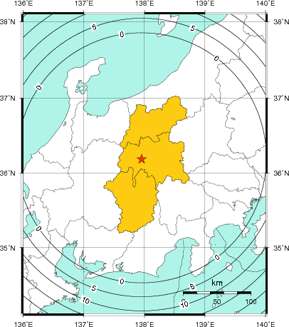 緊急地震速報（警報）第1報を発表した地域及び主要動到達までの時間