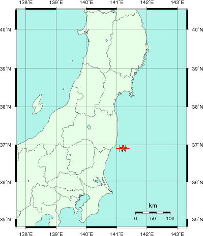 推定した震源の位置