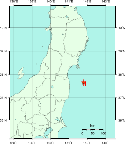 推定した震源の位置