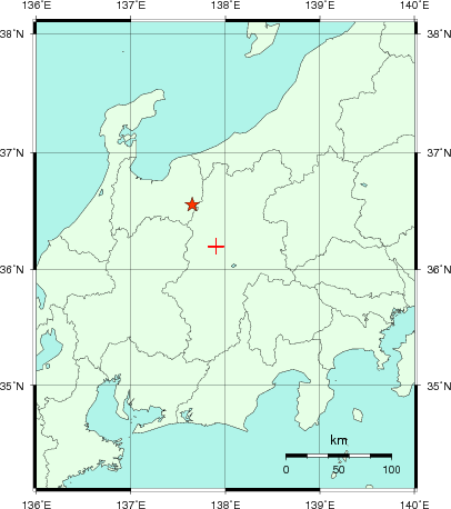 推定した震源の位置