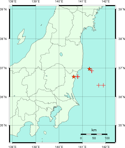 推定した震源の位置