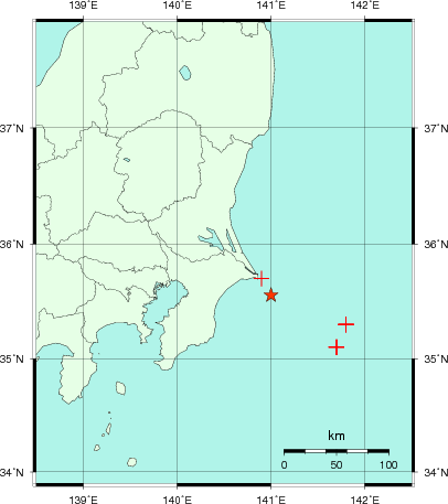 推定した震源の位置