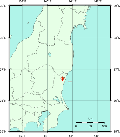 推定した震源の位置