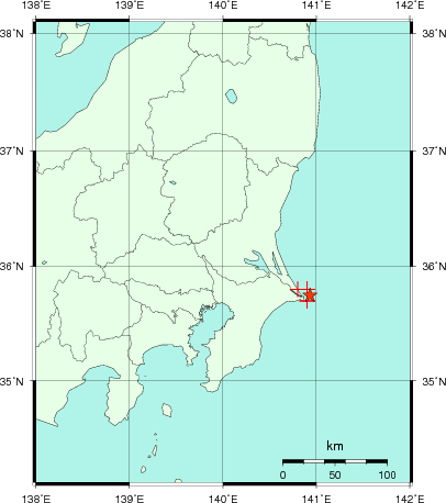 推定した震源の位置