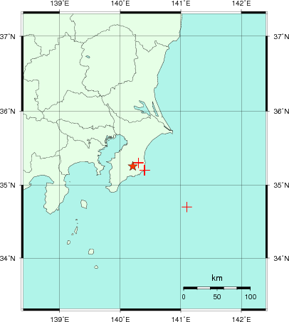 推定した震源の位置