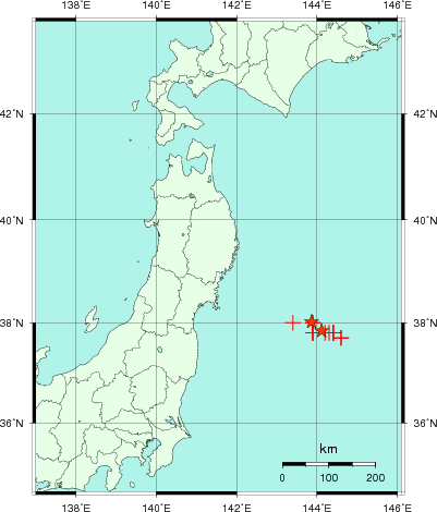 推定した震源の位置