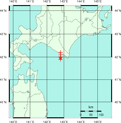 推定した震源の位置