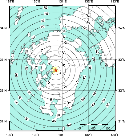 緊急地震速報第1報提供から主要動到達までの時間及び推計震度分布図