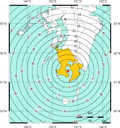 緊急地震速報（警報）第1報を発表した地域及び主要動到達までの時間