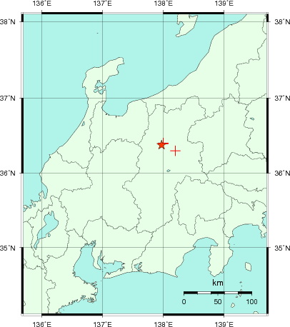 推定した震源の位置