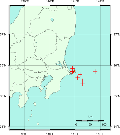 推定した震源の位置