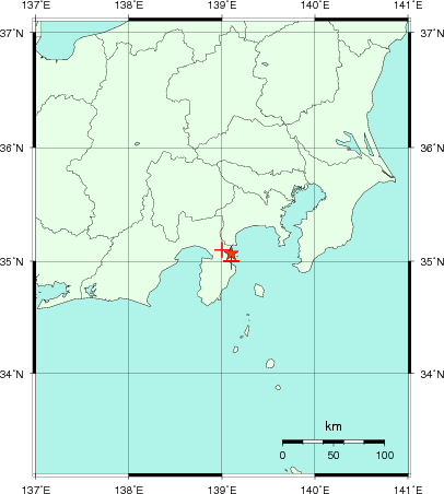 推定した震源の位置