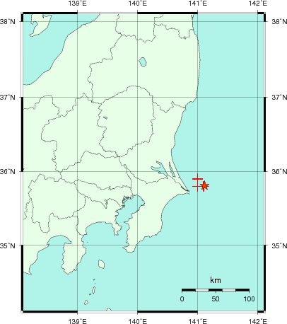 推定した震源の位置