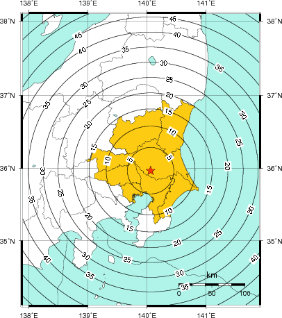 緊急地震速報（警報）第1報を発表した地域及び主要動到達までの時間