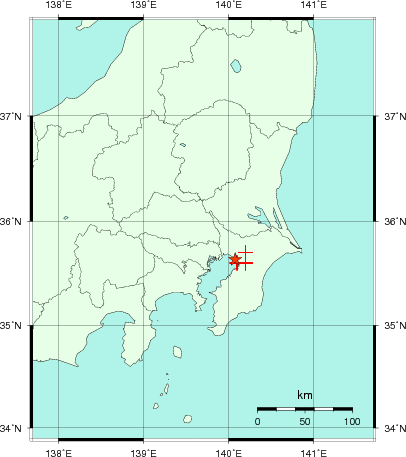 推定した震源の位置