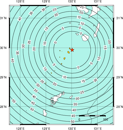 緊急地震速報（警報）第1報を発表した地域及び主要動到達までの時間