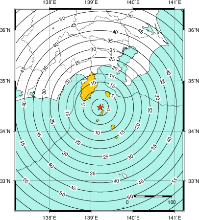 緊急地震速報（警報）第1報を発表した地域及び主要動到達までの時間