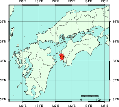 推定した震源の位置