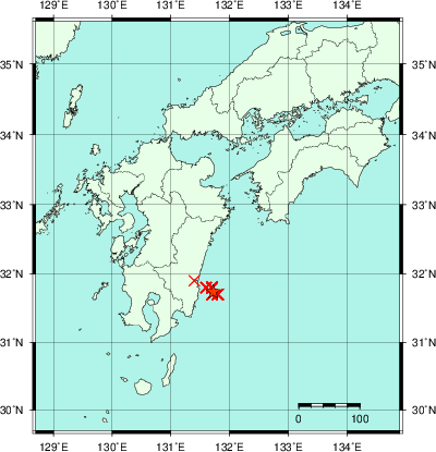 推定した震源の位置