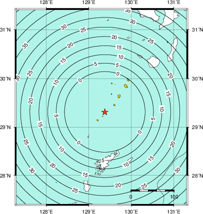 緊急地震速報(警報)第1報を発表した地域及び主要動到達までの時間