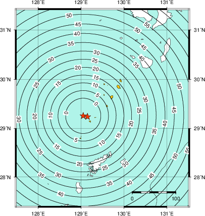 緊急地震速報(警報)第1報を発表した地域及び主要動到達までの時間