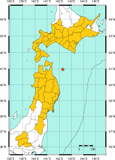 緊急地震速報(警報)第3報を発表した地域及び主要動到達までの時間