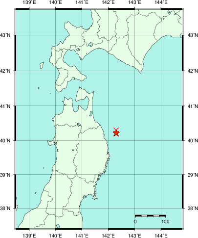 推定した震源の位置
