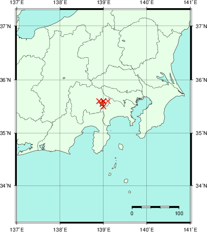 推定した震源の位置