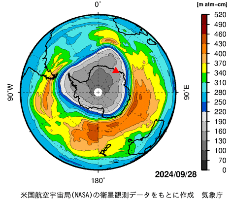 オゾン全量南半球分布図