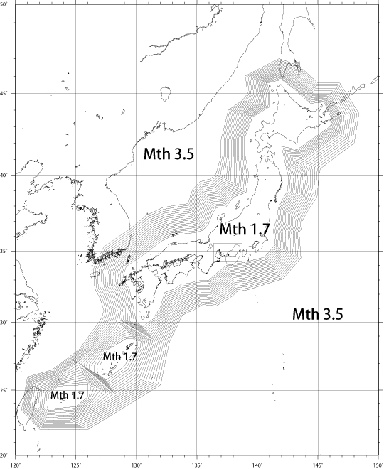 各地域のMth（深さ0～150km）