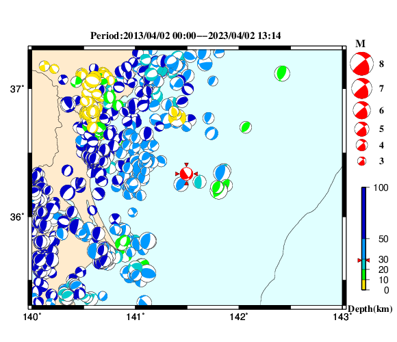 過去に起きた地震の初動発震機構解