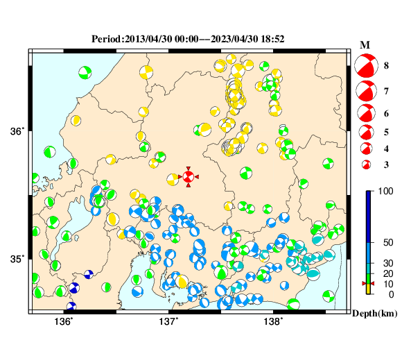 過去に起きた地震の初動発震機構解