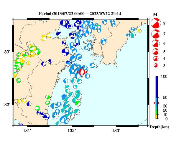 過去に起きた地震の初動発震機構解