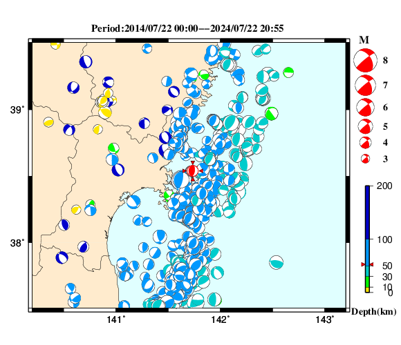 過去に起きた地震の初動発震機構解