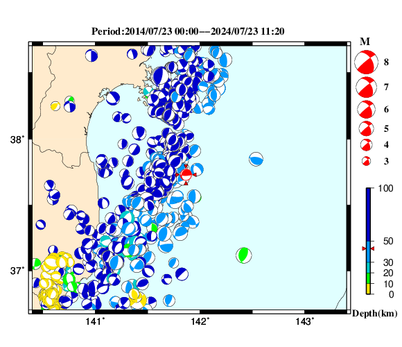 過去に起きた地震の初動発震機構解