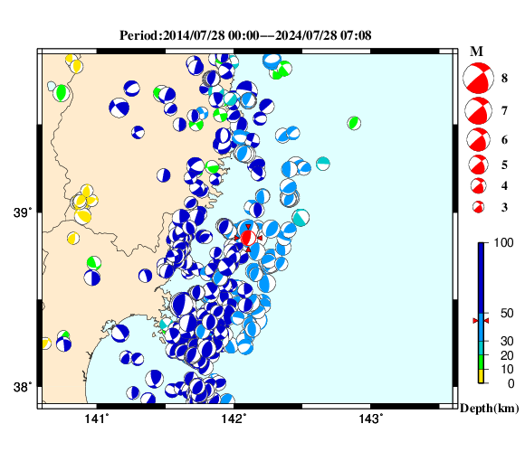 過去に起きた地震の初動発震機構解